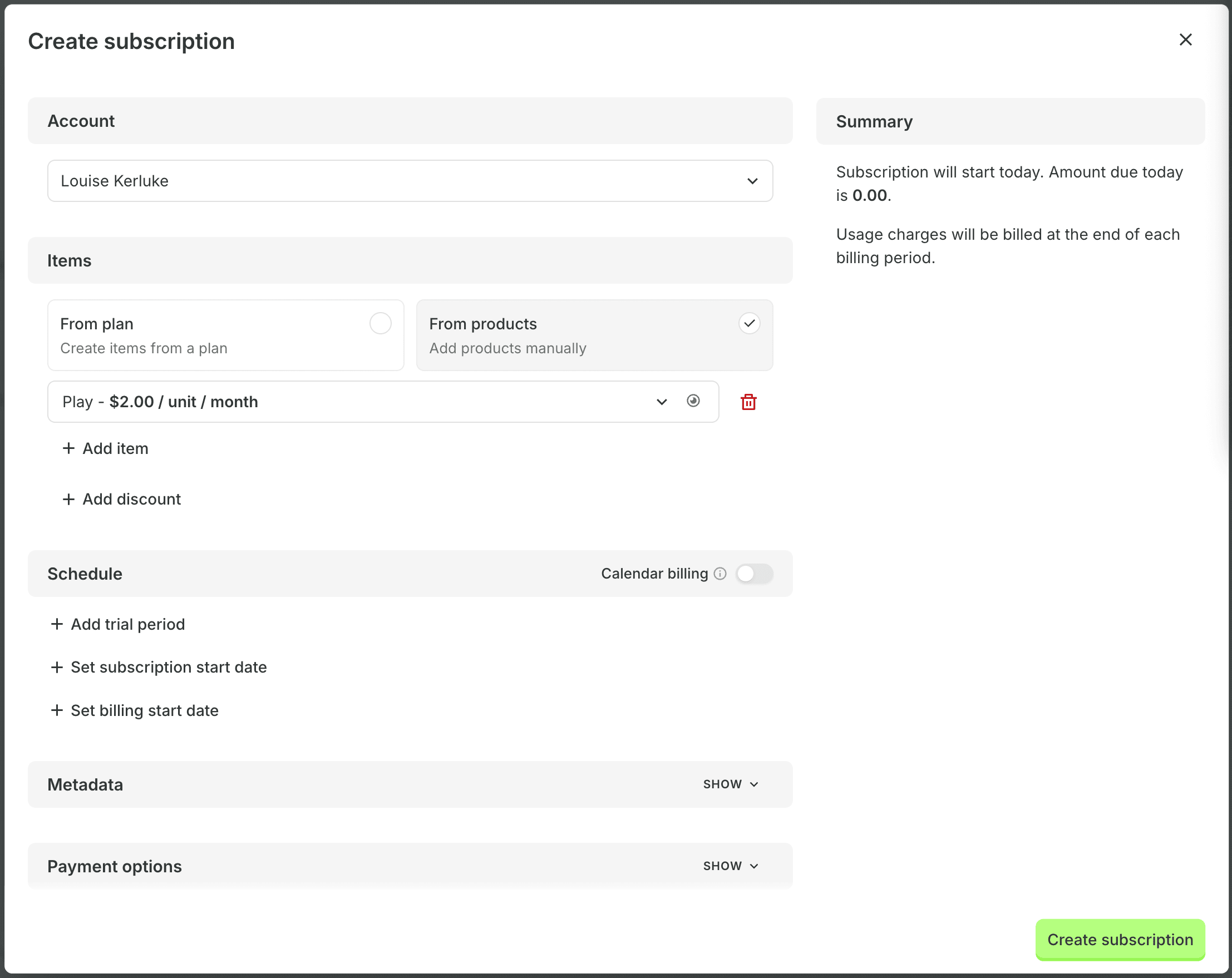 Create a subscription