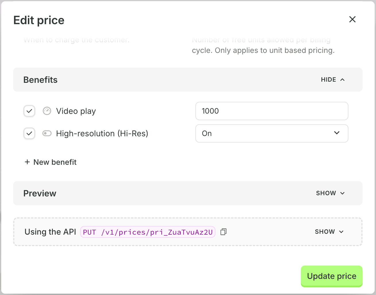 Attach a benefit to a product or price
